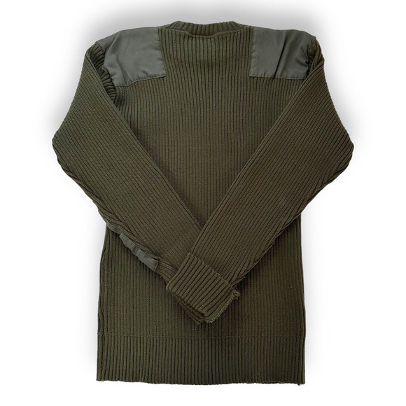 Commando Sweater Green Vintage Patches Ribbed Military Grunge Mens S Utilitarian - Picture 2 of 11